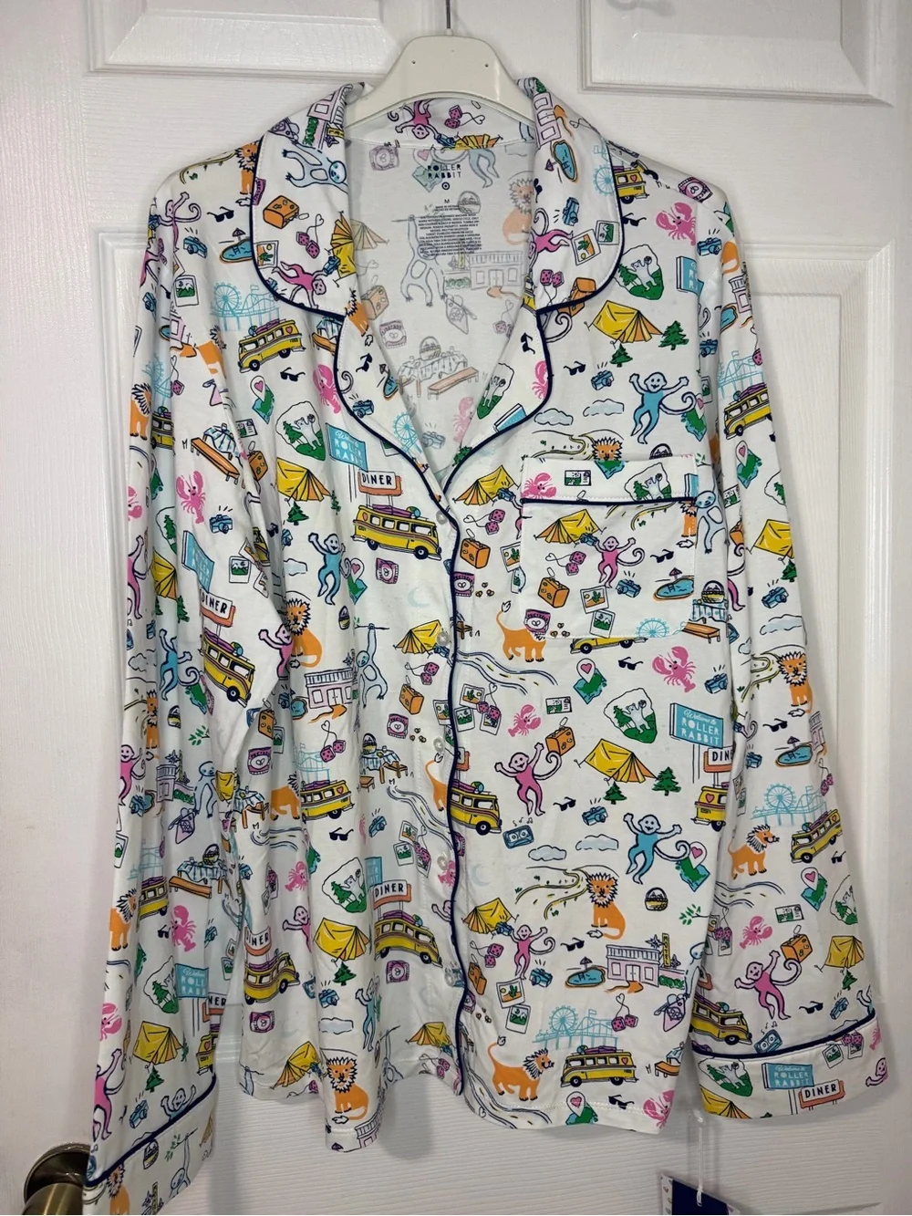 Roller Rabbit x Target Road Piece Pajama Set Button-Front Long Sleeve Graphic M - Picture 2 of 9